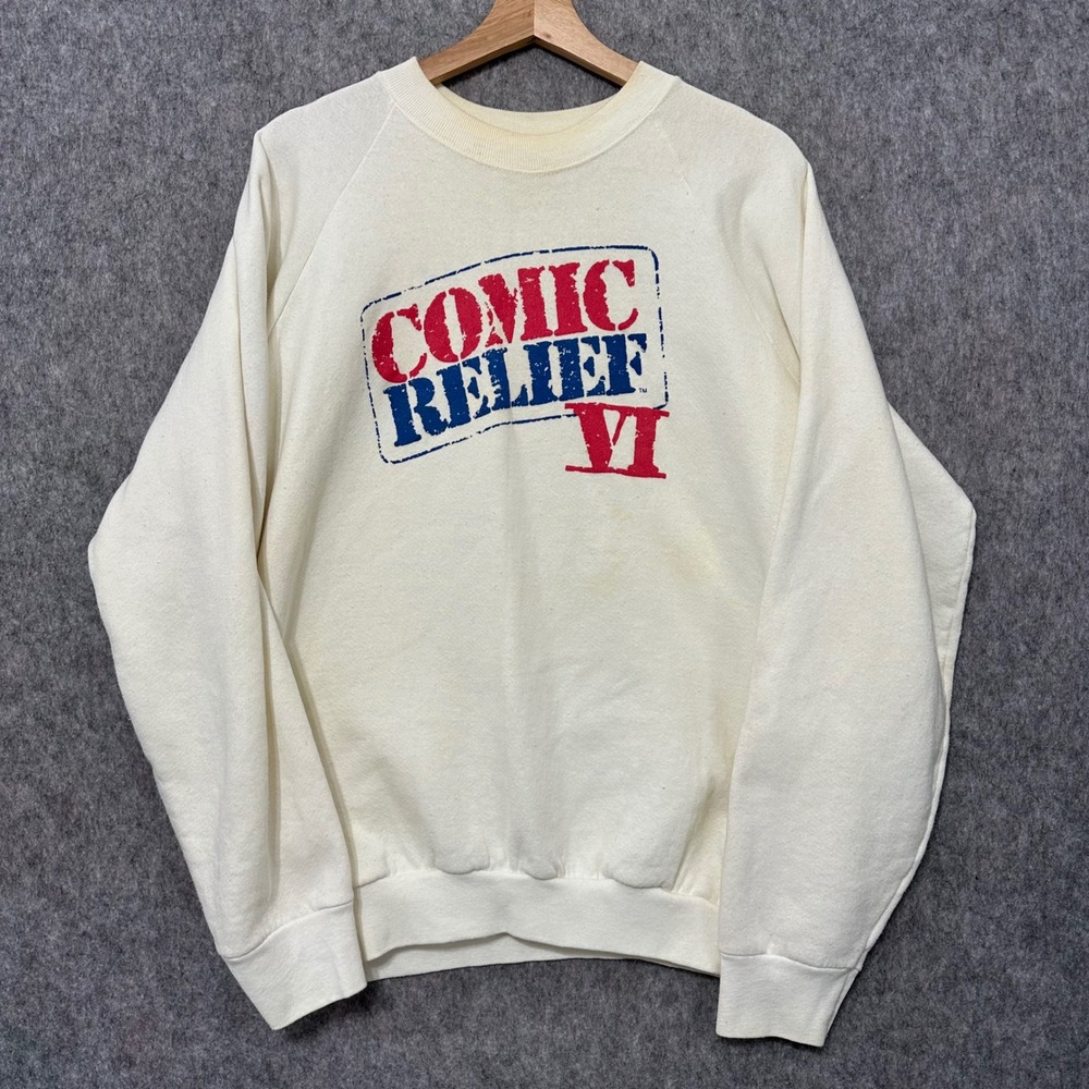 Vintage Fruit of the Loom Comic Relief VI Sweatshirt Mens XL White 1994 USA Made
